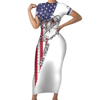 American Flag Bass Fishing Family Matching Short Sleeve Bodycon Dress and Hawaiian Shirt Fishing Rod and Patriotic Red White and Blue Theme - Wonder Print Shop