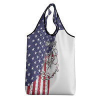 American Flag Bass Fishing Grocery Bag Fishing Rod and Patriotic Red White and Blue Theme - Wonder Print Shop