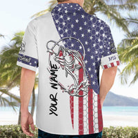 American Flag Bass Fishing Hawaiian Shirt Fishing Rod and Patriotic Red White and Blue Theme - Wonder Print Shop