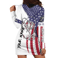 American Flag Bass Fishing Hoodie Dress Fishing Rod and Patriotic Red White and Blue Theme - Wonder Print Shop