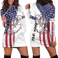 American Flag Bass Fishing Hoodie Dress Fishing Rod and Patriotic Red White and Blue Theme - Wonder Print Shop