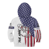 American Flag Bass Fishing Kid Hoodie Fishing Rod and Patriotic Red White and Blue Theme - Wonder Print Shop