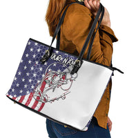 American Flag Bass Fishing Leather Tote Bag Fishing Rod and Patriotic Red White and Blue Theme - Wonder Print Shop
