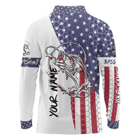 American Flag Bass Fishing Long Sleeve Polo Shirt Fishing Rod and Patriotic Red White and Blue Theme - Wonder Print Shop