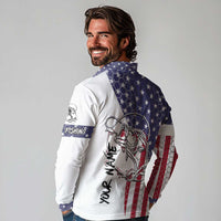 American Flag Bass Fishing Long Sleeve Polo Shirt Fishing Rod and Patriotic Red White and Blue Theme - Wonder Print Shop