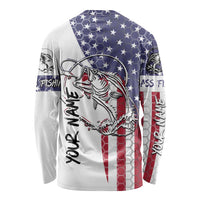 American Flag Bass Fishing Long Sleeve Shirt Fishing Rod and Patriotic Red White and Blue Theme - Wonder Print Shop