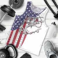 American Flag Bass Fishing Men Tank Top Fishing Rod and Patriotic Red White and Blue Theme - Wonder Print Shop