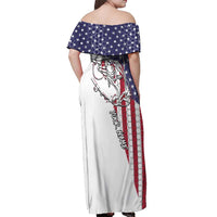 American Flag Bass Fishing Off Shoulder Maxi Dress Fishing Rod and Patriotic Red White and Blue Theme - Wonder Print Shop