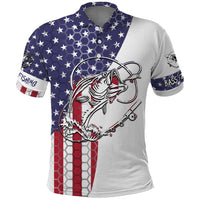 American Flag Bass Fishing Polo Shirt Fishing Rod and Patriotic Red White and Blue Theme - Wonder Print Shop