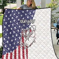 American Flag Bass Fishing Quilt Fishing Rod and Patriotic Red White and Blue Theme - Wonder Print Shop