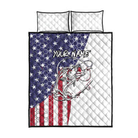 American Flag Bass Fishing Quilt Bed Set Fishing Rod and Patriotic Red White and Blue Theme - Wonder Print Shop