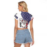 American Flag Bass Fishing Raglan Cropped T Shirt Fishing Rod and Patriotic Red White and Blue Theme - Wonder Print Shop