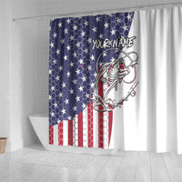 American Flag Bass Fishing Shower Curtain Fishing Rod and Patriotic Red White and Blue Theme - Wonder Print Shop