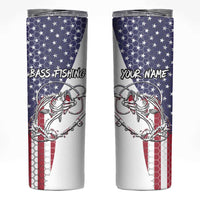 American Flag Bass Fishing Skinny Tumbler Fishing Rod and Patriotic Red White and Blue Theme - Wonder Print Shop