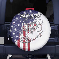 American Flag Bass Fishing Spare Tire Cover Fishing Rod and Patriotic Red White and Blue Theme - Wonder Print Shop