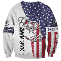 American Flag Bass Fishing Sweatshirt Fishing Rod and Patriotic Red White and Blue Theme - Wonder Print Shop