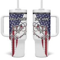 American Flag Bass Fishing Tumbler With Handle Fishing Rod and Patriotic Red White and Blue Theme - Wonder Print Shop