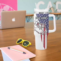 American Flag Bass Fishing Tumbler With Handle Fishing Rod and Patriotic Red White and Blue Theme - Wonder Print Shop