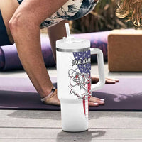 American Flag Bass Fishing Tumbler With Handle Fishing Rod and Patriotic Red White and Blue Theme - Wonder Print Shop