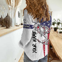 American Flag Bass Fishing Women Casual Shirt Fishing Rod and Patriotic Red White and Blue Theme - Wonder Print Shop