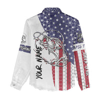 American Flag Bass Fishing Women Casual Shirt Fishing Rod and Patriotic Red White and Blue Theme - Wonder Print Shop