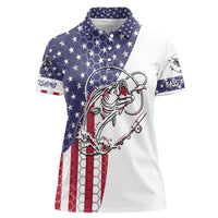 American Flag Bass Fishing Women Polo Shirt Fishing Rod and Patriotic Red White and Blue Theme - Wonder Print Shop