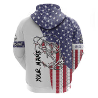 American Flag Bass Fishing Zip Hoodie Fishing Rod and Patriotic Red White and Blue Theme - Wonder Print Shop
