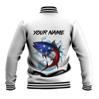 American Flag Tuna Fish Baseball Jacket Custom Splashing Water on White and Black Contrast - Wonder Print Shop