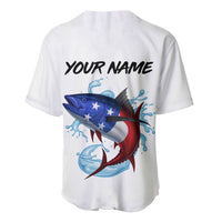 American Flag Tuna Fish Baseball Jersey Custom Splashing Water on White and Black Contrast - Wonder Print Shop
