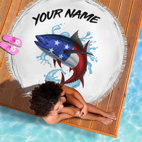 American Flag Tuna Fish Beach Blanket Custom Splashing Water on White and Black Contrast - Wonder Print Shop