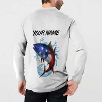 American Flag Tuna Fish Button Sweatshirt Custom Splashing Water on White and Black Contrast - Wonder Print Shop