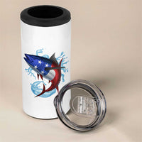 American Flag Tuna Fish 4 in 1 Can Cooler Tumbler Custom Splashing Water on White and Black Contrast - Wonder Print Shop