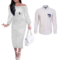American Flag Tuna Fish Couples Matching Off The Shoulder Long Sleeve Dress and Long Sleeve Button Shirt Custom Splashing Water on White and Black Contrast - Wonder Print Shop