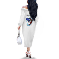 American Flag Tuna Fish Family Matching Off The Shoulder Long Sleeve Dress and Hawaiian Shirt Custom Splashing Water on White and Black Contrast - Wonder Print Shop