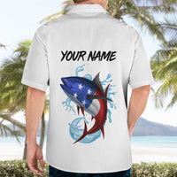 American Flag Tuna Fish Hawaiian Shirt Custom Splashing Water on White and Black Contrast - Wonder Print Shop