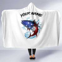 American Flag Tuna Fish Hooded Blanket Custom Splashing Water on White and Black Contrast - Wonder Print Shop