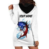 American Flag Tuna Fish Hoodie Dress Custom Splashing Water on White and Black Contrast - Wonder Print Shop