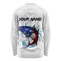 American Flag Tuna Fish Long Sleeve Shirt Custom Splashing Water on White and Black Contrast - Wonder Print Shop
