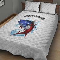 American Flag Tuna Fish Quilt Bed Set Custom Splashing Water on White and Black Contrast - Wonder Print Shop