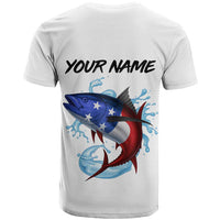 American Flag Tuna Fish T Shirt Custom Splashing Water on White and Black Contrast - Wonder Print Shop