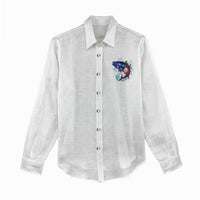 American Flag Tuna Fish Women Casual Shirt Custom Splashing Water on White and Black Contrast - Wonder Print Shop