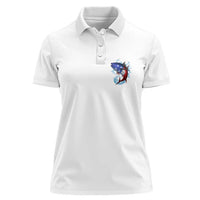 American Flag Tuna Fish Women Polo Shirt Custom Splashing Water on White and Black Contrast - Wonder Print Shop