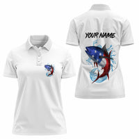 American Flag Tuna Fish Women Polo Shirt Custom Splashing Water on White and Black Contrast - Wonder Print Shop