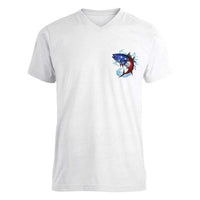 American Flag Tuna Fish Women V-Neck T-Shirt Custom Splashing Water on White and Black Contrast - Wonder Print Shop