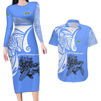 North Caribbean Coast Nicaragua Couples Matching Long Sleeve Bodycon Dress and Hawaiian Shirt with Tribal Turtle Design and Floral Coast Pride - Wonder Print Shop