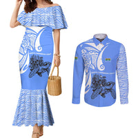North Caribbean Coast Nicaragua Couples Matching Mermaid Dress and Long Sleeve Button Shirt with Tribal Turtle Design and Floral Coast Pride - Wonder Print Shop
