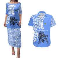 North Caribbean Coast Nicaragua Couples Matching Puletasi and Hawaiian Shirt with Tribal Turtle Design and Floral Coast Pride - Wonder Print Shop