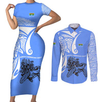 North Caribbean Coast Nicaragua Couples Matching Short Sleeve Bodycon Dress and Long Sleeve Button Shirt with Tribal Turtle Design and Floral Coast Pride - Wonder Print Shop