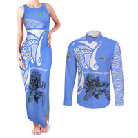 North Caribbean Coast Nicaragua Couples Matching Tank Maxi Dress and Long Sleeve Button Shirt with Tribal Turtle Design and Floral Coast Pride - Wonder Print Shop