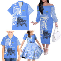 North Caribbean Coast Nicaragua Family Matching Off The Shoulder Long Sleeve Dress and Hawaiian Shirt with Tribal Turtle Design and Floral Coast Pride - Wonder Print Shop